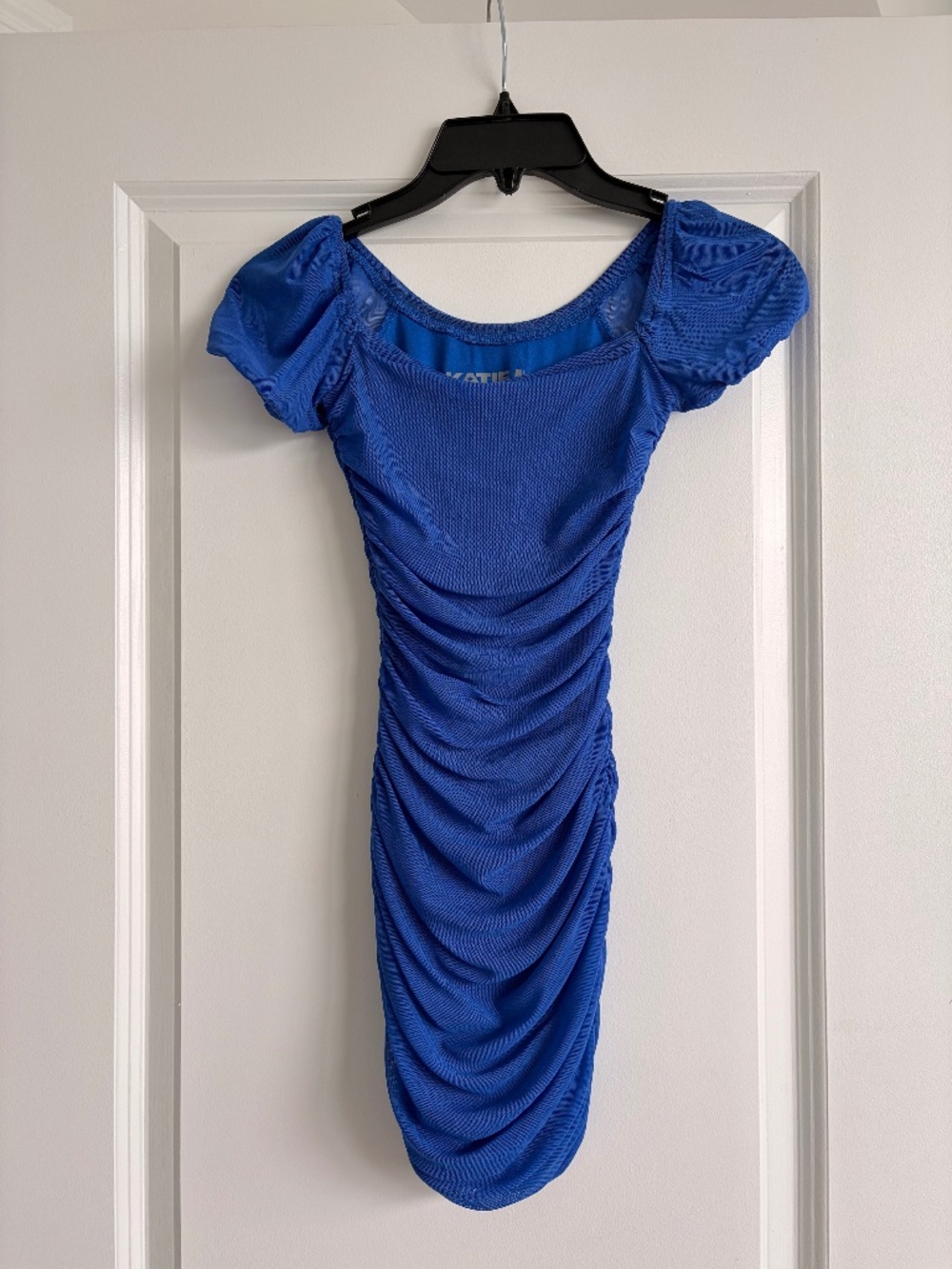 Katie J Girls Blue Ruched Mesh Dress Size Youth Small